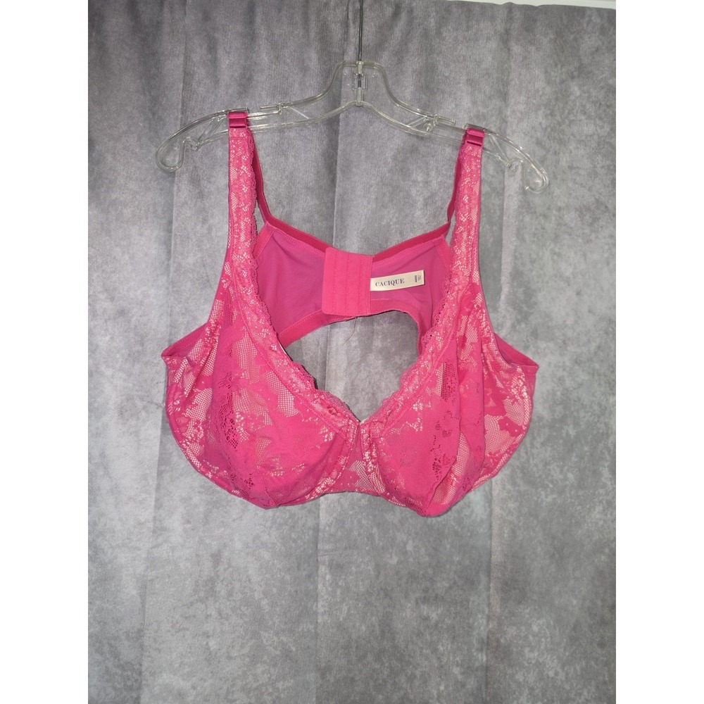 Cacique Hot Pink Lace Underwire Bra 46DD Full Coverage Sexy